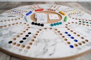 White Marble Jackaro 8 Players board with original cards and marble stones