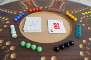 Brown Jackaro 8 Players board with original Jackaro cards and marble stones