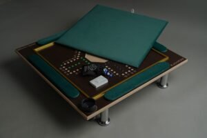 Green Jackaro Floor Table with Balot and Brown Wooden Frame