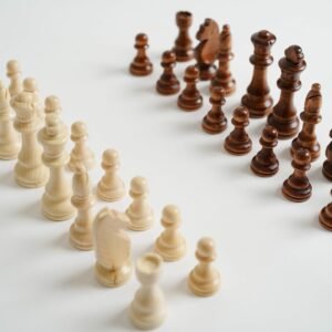 Medium wooden chess pieces set with white and brown pieces
