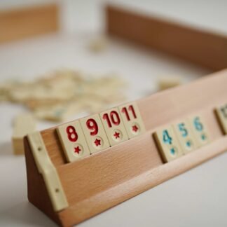 Original Wooden Flash Rummy Game with 106 Tiles and 4 Beech Wood Racks